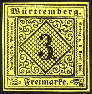 1851, Germany Wurttemberg 3Kr, MNG, Sc 2, Reprint