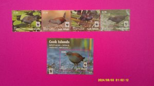 Cook Islands 2014 WWF Birds Issue Scott# 1524-1525 Strip of 4 + S/S Complete MNH