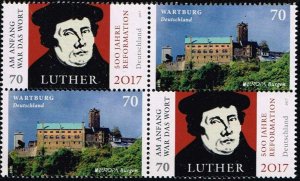 Germany,Sc.#2972+2962 MNH se-tenants of booklet pane Luther and Europa