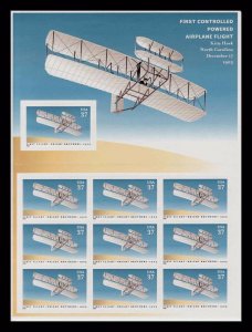 2003 37c First Controlled Powered Airplane Flight, Wright Scott 3783 Sheet of 10