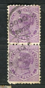 NEW ZEALAND; 1890s early classic QV side facer 2d. Postmark Pair