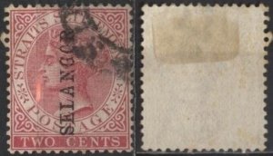 Malaya: Selangor 15 (used) 2c Queen Victoria, rose (1889)