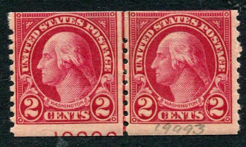 EFO (partial plate number) US # 599 2¢ Washington line pair LP