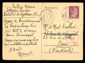1944 Germany Postal Card H&G #293 Used From French Delegation in Berlin to Paris