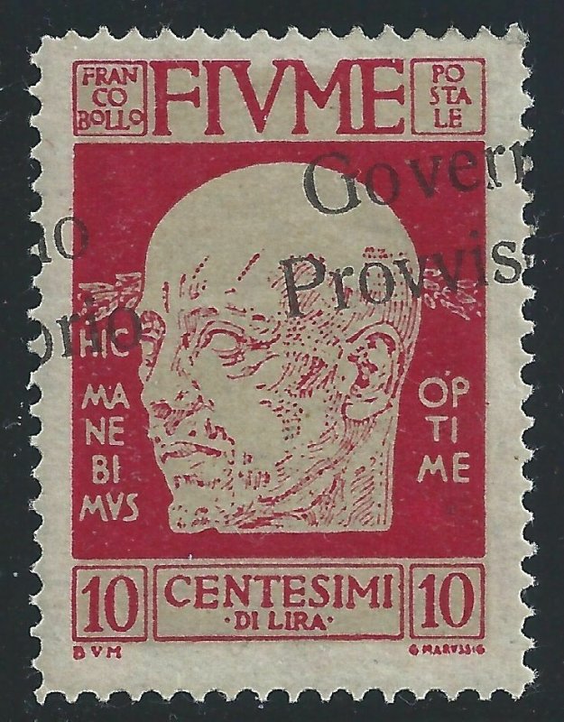 1921 Fiume, N° 176e 10 Cent. Carmin Mlh / Overprint Sideways