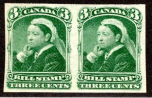van Dam FB40c, 3c, MLHOG, green, imperf pair, Third Bill Issue Revenue Stamp