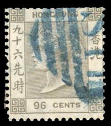 Hong Kong #24 Cat$90, 1866 96c gray, used, clipped perfs