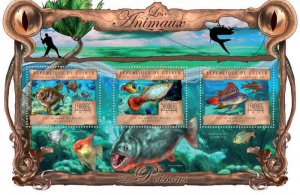 Guinea - Fish on Stamps - 3 Stamp Sheet - 7B-2116