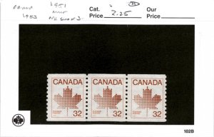 Canada, Postage Stamp, #951 Strip Mint NH, 1983 Maple Leaf (AF)