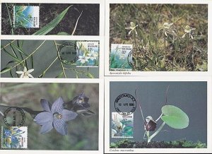 NEW ZEALAND 1990 Orchids set of 5 maximum cards - first day pmks - scarce..A9097