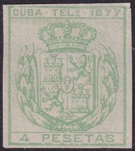 Cuba 1877 telégrafo Ed 42s telegraph imperf MNG(*) small cut