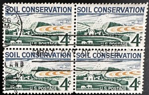 US #1133 Used F/VF Block of 4 w/First Day Cancel - 4c Soil Conserv. 1959 [BB234]