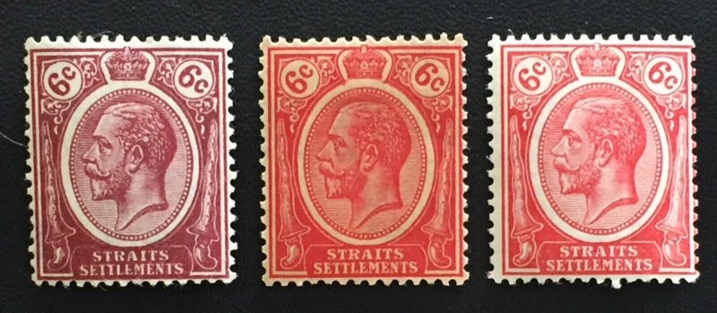 Malaya Straits Settlements KGV 1922-27 6c Varieties MLH MSCA SG#227-229 M3087