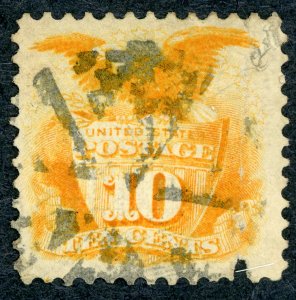 #116 – 1869 10c Shield and Eagle, yellow. Used.  Small tear.