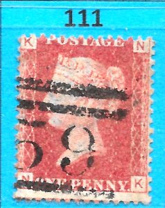 GB QV 1868 SG43 / 44, 1d Penny Red, Good Used, Plate 111 (NK)