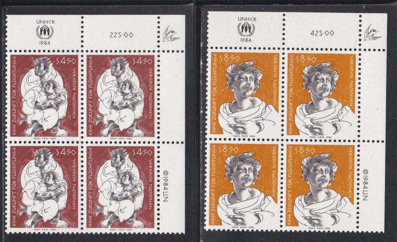 United Nations - Vienna # 44-45, Inscription Blocks of Four, NH, 1/3 Cat.