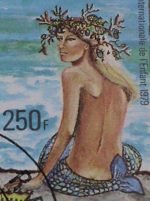 CENTRAL AFRICA STAMP-1979-SC#397 LOVELY BEAUTIFUL MERMAID-CTO BLOCK OF 4 VF