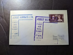 1937 British Channel Islands Airmail First Flight Cover FFC Jersey Round Trip