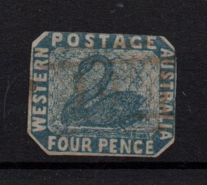 Western Australia 1854 4d deep dull blue SG3B fine used Cut to Shape WS36306