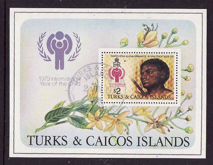 Turks & Caicos Is.-Sc#390-used sheet-Paintings-Year of the Child-1979-