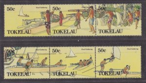 Tokelau #  163-164, Food Gathering, Strips of Three, NH, 1/2 Cat.