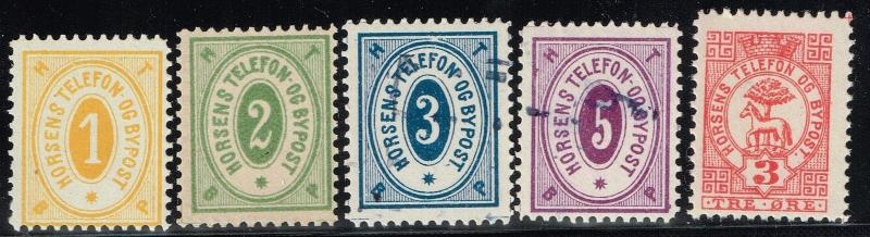 Denmark - 5 Horsens Telefon Bypost Stamps - Mint No Gum / Used - Lot 110815 