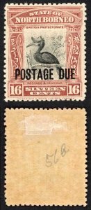 North Borneo SGD65 16c Black and Red-brown Post Due M/M  Cat 42 pounds