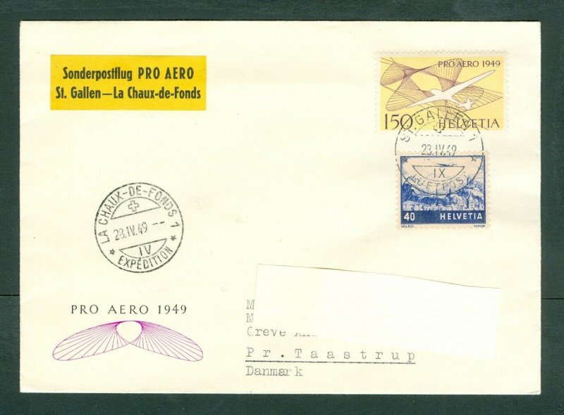 Switzerland.Flight Cover 1949.Spc. Flight St.Gallen-La Chaux-de-Fonds.Sc#C29+45.