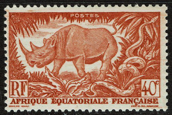 French Equatorial Africa 168 MNH - Wild Animals - Rhinoceros (1946)