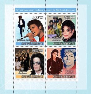 GUINEA BISSAU - 2007 - Michael Jackson - Perf 4v Sheet - Mint Never Hinged