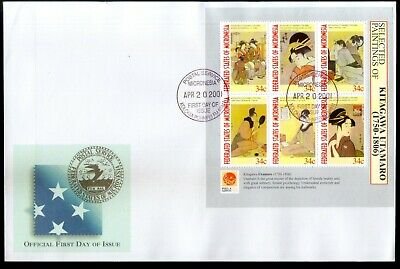 Micronesia 2001 Japanese Paintings by Kitagawa Utamaro Art Sc 436 Sheetlet FDC