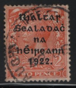 Ireland 1922 used Sc 42 2p KGV, orange, black overprint 15.75 x 16mm