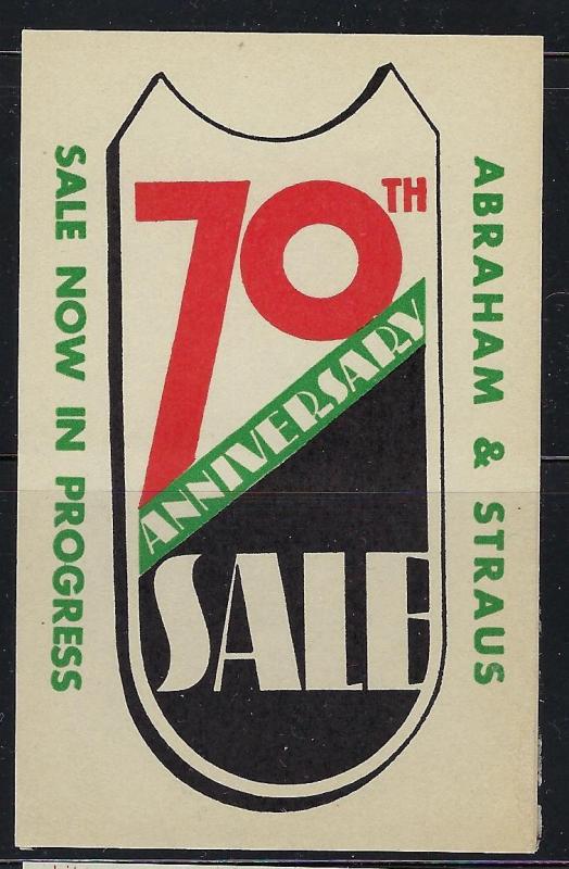 VEGAS- 1935 Abraham & Straus 70th Anniversary Promotional Poster Stamp (CQ122)