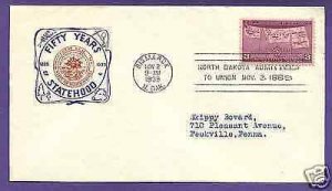 858  50TH ANNIV. STATEHOOD 3c 1939, BISMARK, N.D., CACHET CRAFT FIRST ...