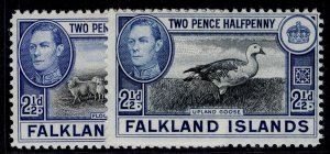 FALKLAND ISLANDS GVI SG151 + 152, 2½d SHADE VARIETIES, M MINT.