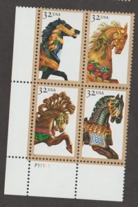 U.S. Scott #2976-2979 Carousel Horses - Folk Art Stamp - Mint NH Plate Block