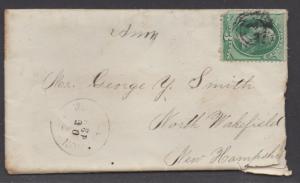 **US 19th Century Cover Scott #147, W. Lebanon, ME, 9/30/1870 To New Hampshire