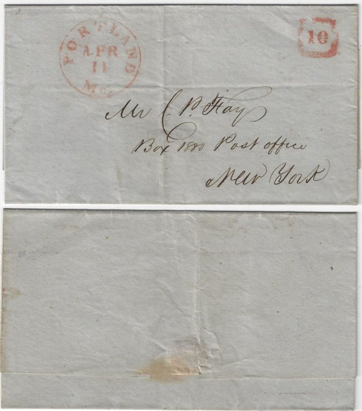 1846 Stampless Portland, Maine to New York -  H1072