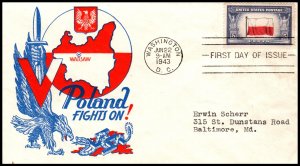 US 909 Poland Flag Cachet Craft Typed FDC