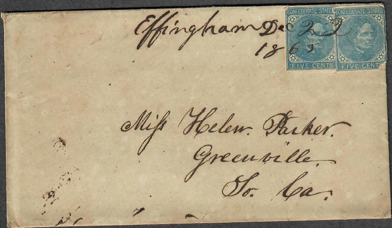 CSA Sc#7 Effingham Dec 22 1863 M/S Cancel Transcribed Contents Cover
