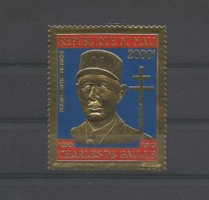 MALI 1974 DE GAULLE GOLD STAMP 2000F MNH