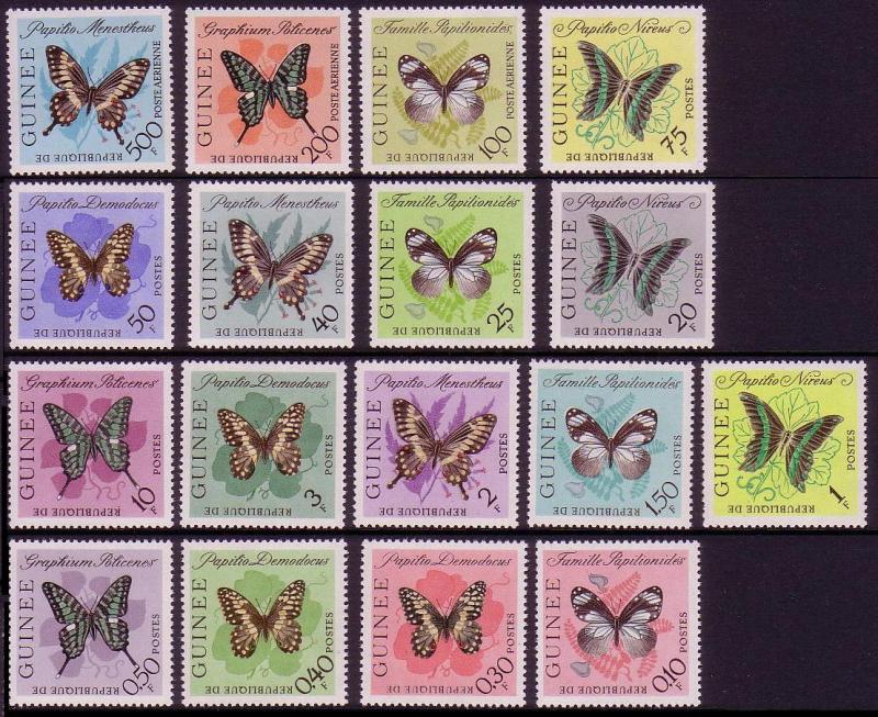 Guinea Butterflies 17v COMPLETE SG#383-399 MI#183-199 SC#291-304+C47-C49