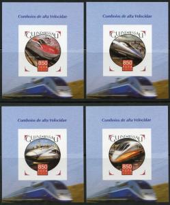 GUINEA BISSAU 2016 HIGH SPEED TRAINS SET OF FOUR DELUXE SOUVENIR SHEETS  MINT NH