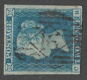 Doyle's_Stamps: Used 1841 Victorian Two Pence Bluish Paper Canx, Scott #4