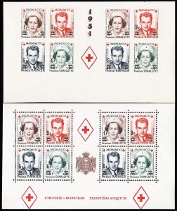 Monaco Stamps # 291b MNH VF 4 Perf And Imperf Blocks Errors Scott Value $500.00