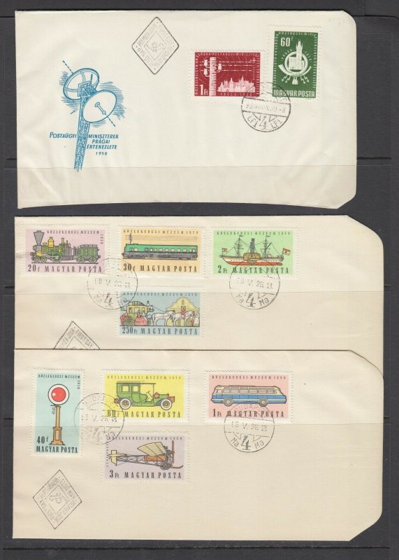 Hungary Sc 1194/C184, 1224/C201 cacheted FDC 1958-59 issues, 2 sets, unaddressed