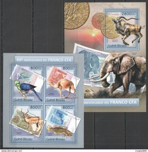 2012 Guinea-Bissau Fauna Birds Animals Fishes At The Cfa Francs 1+1 ** Bc507