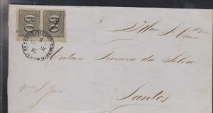 O) 1844 BRAZIL, 60 REIS BLACK INVERT,COVER TO SANTOS, XF