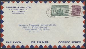 1949 Crosbie & Co Shipowners CC Airmail Cover St John's #282 Newfoundland