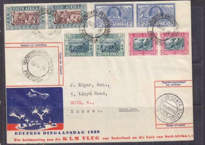 NETHERLANDS, 1938 Voortrekker Monument Special Flight & Return cover.